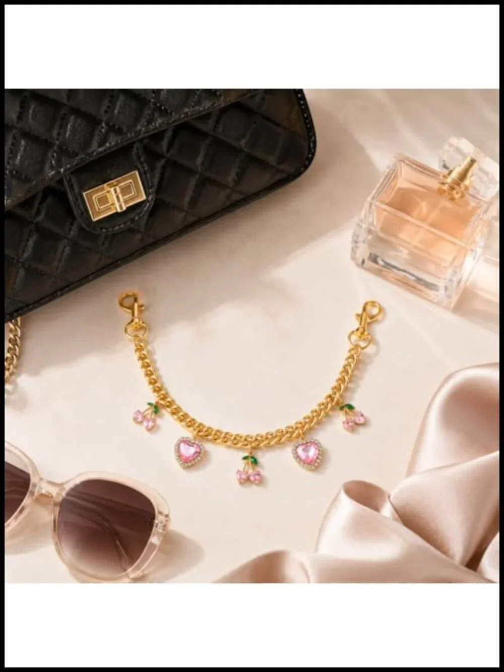 Strawberry Cherry Bag Charm Chain - Gold Purse Keychain Pendant with Lobster